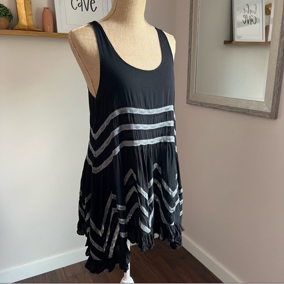 Free People Black & Gray Polka Dot & Lace Mini Swing Dress - Picture 5 of 14